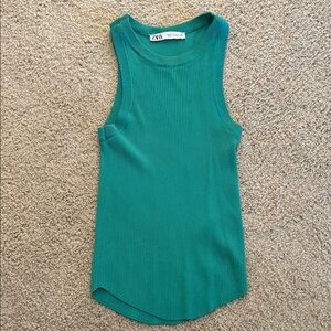 Zara Green Ribbed Tank Top